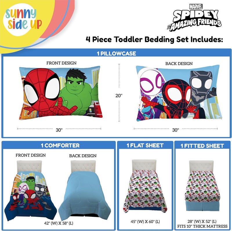 Sunny Side Up Marvel Spidey & His Amazing Friends Toddler Comforter Set - 4 Piece Preschool Bedding Includes Comforter, Sheets & Pillow Cover – Super Soft Superheroes Microfiber Bed Set - Image 3